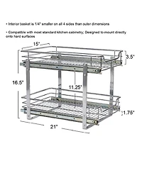 Household Essentials Glidez 14.5" W Steel Pull-Out Basket Storage Organizer, 2-Tier Design, Chrome