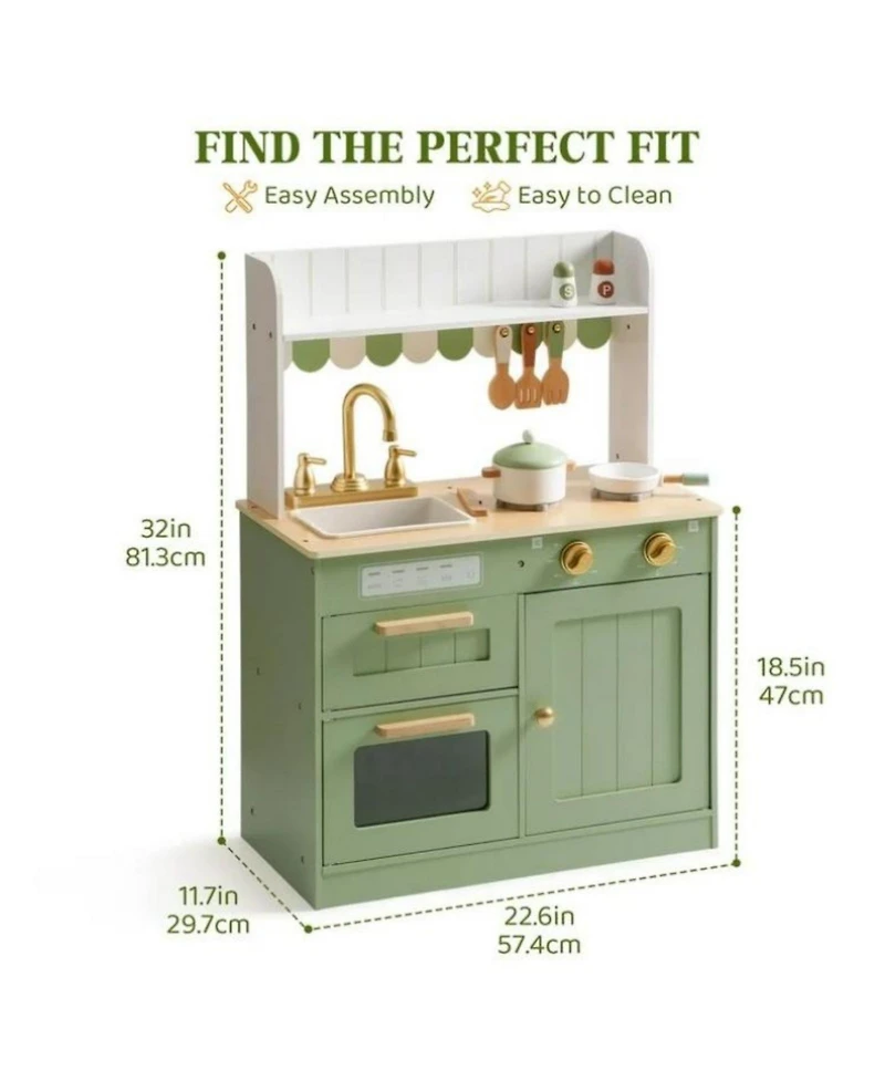 Robotime Dollhouses Wooden Pretend Play Kitchen Set Toy with Cutting Food Set, Toys Kitchen Gift for 3 To Up Kids