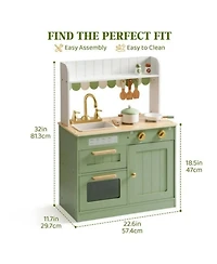 Robotime Dollhouses Wooden Pretend Play Kitchen Set Toy with Cutting Food Set, Toys Kitchen Gift for 3 To Up Kids