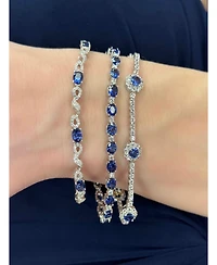 Suzy Levian New York Sterling Silver Sapphire & Created White Round Halo Pave Tennis Bracelet