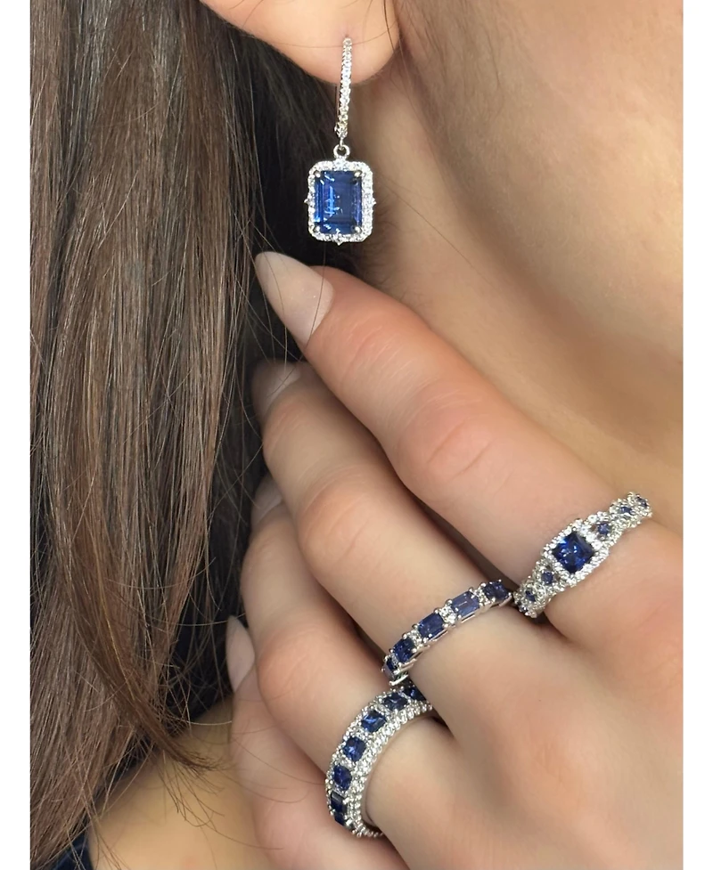 Suzy Levian Sterling Silver Assher Cut Sapphire and Created White Proposal Ring