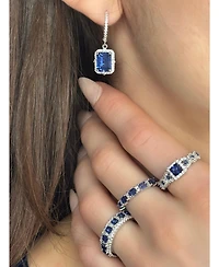 Suzy Levian Sterling Silver Assher Cut Sapphire and Created White Proposal Ring