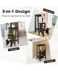 Gouun Rubber Wood 3-Tier Folding Step Stool Ladder with 200 lbs Capacity, 30