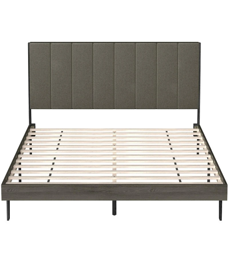 Gouun Queen Size Tufted Upholstered Bed Frame with Channel Headboard