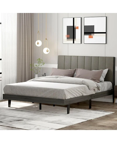 Gouun Queen Size Tufted Upholstered Bed Frame with Channel Headboard