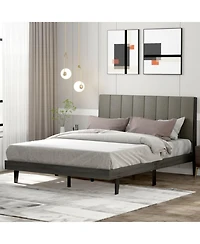 Gouun Queen Size Tufted Upholstered Bed Frame with Channel Headboard