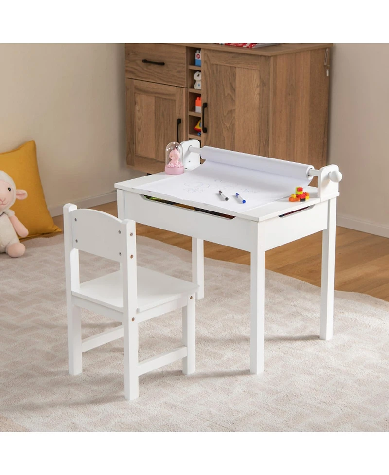Gouun Kids Activity Table and Chair Set with Storage and Paper Roll Holder