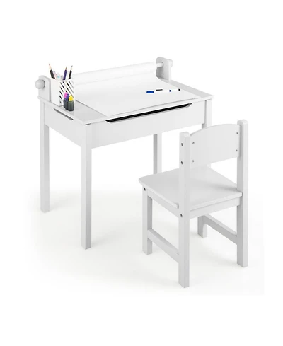 Gouun Kids Activity Table and Chair Set with Storage and Paper Roll Holder