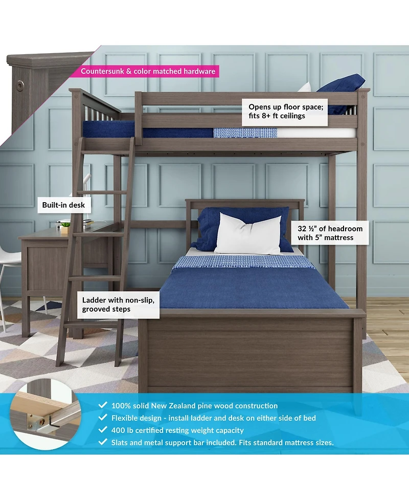 Max & Lily L-Shaped Twin over Bunk Bed with Desk