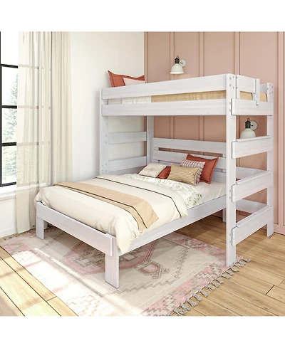 Max & Lily Solid Wood Bunk Bed, L-Shaped Twin over Full Bed Frame for Kids Modern Farmhouse