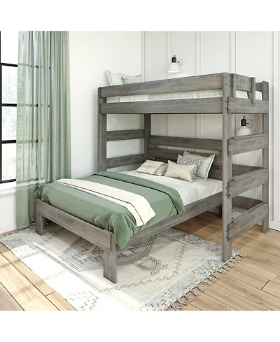 Max & Lily Solid Wood Bunk Bed, L-Shaped Twin over Full Bed Frame for Kids Modern Farmhouse