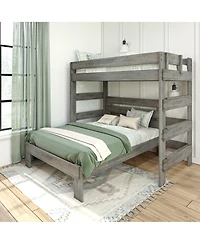 Max & Lily Solid Wood Bunk Bed, L-Shaped Twin over Full Bed Frame for Kids Modern Farmhouse