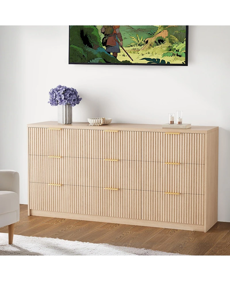 gaomon 9 Drawer Fluted Dresser with Gold Handles, 55" Wide Modern Chest of Drawers for Bedroom Living Room Closet