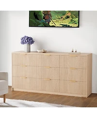 gaomon 9 Drawer Fluted Dresser with Gold Handles, 55" Wide Modern Chest of Drawers for Bedroom Living Room Closet