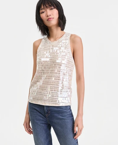 I.n.c. International Concepts Women's Sequin Crochet Cotton Tank Top, Macy's Exclusive
