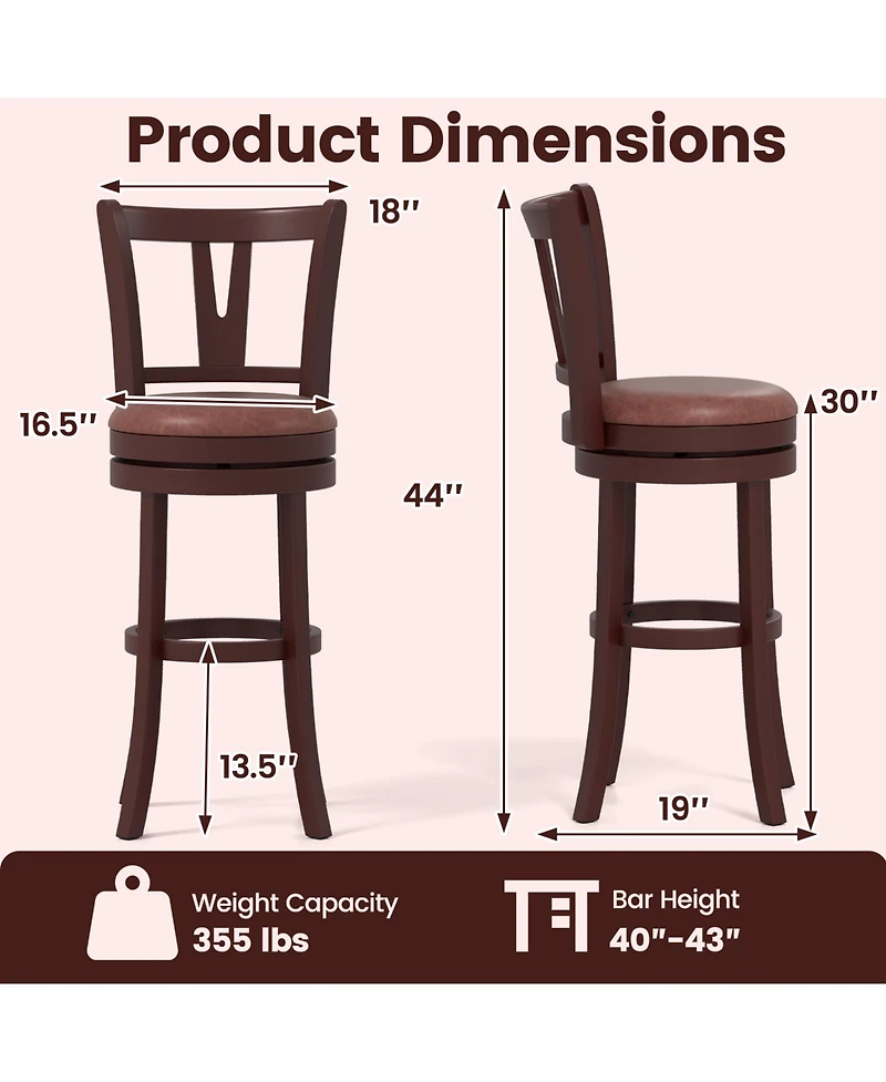 Slickblue Swivel Counter Height Barstools Set of 2 with High Backrest and Footrest for Kitchen Seating