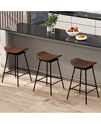 Slickblue Modern Swivel Bar Stools Set of 2, Faux Leather Backless Kitchen Chairs with Footrest