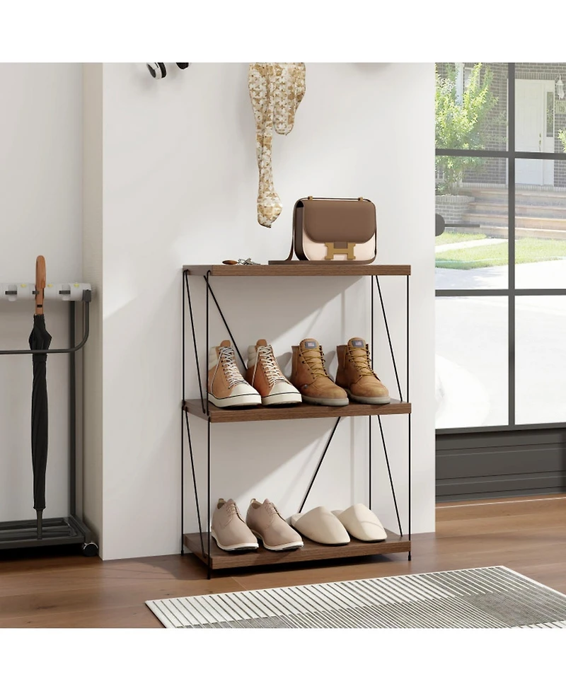 Gouun 3-Tier Industrial Display Rack with Mdf Shelves and Metal Frame, 24 x 34 in