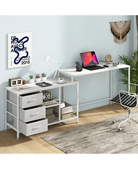 Gouun Wood L-Shaped Computer Desk with Storage Shelves