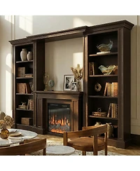 Homsee 24" Electric Fireplace and 71" Tv Stand Set - 1500W Heater Insert with White and Brown Farmhouse Media Console | Modern Entertainment Center