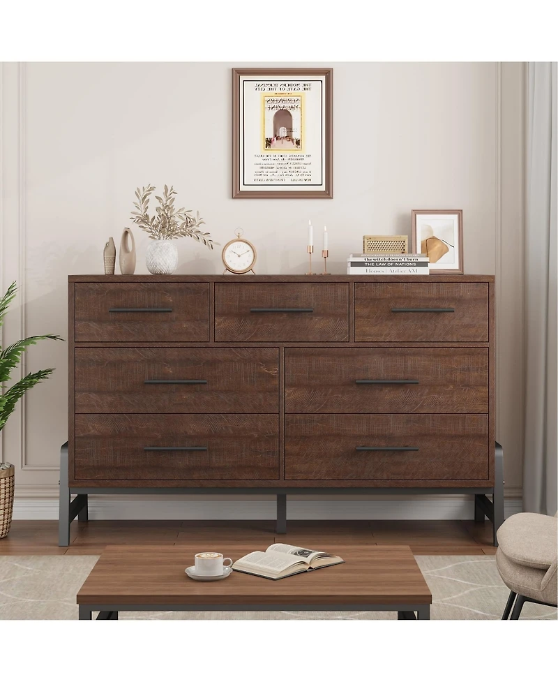 gaomon 7 Dresser for Bedroom, Freestanding 52 in Wide Drawer Dresser with Storage, Wooden Closet Storage Chest