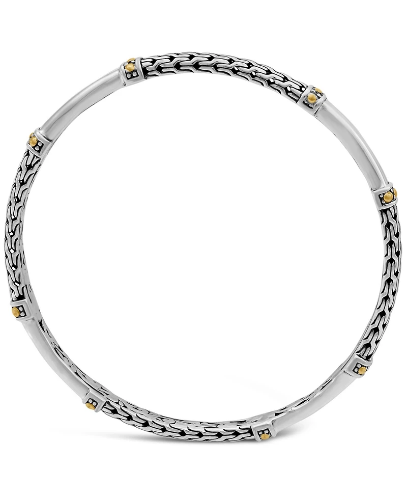 Devata Dragon Bone Slide-on Bangle Bracelet Sterling Silver and 18K Gold Accents