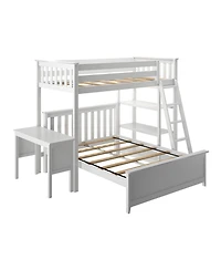 Max and Lily L-Shaped Twin over Full Bunk Bed with Bookcase Desk, Clay