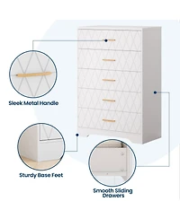 gaomon 5 Drawer Dresser for Bedroom with Gold Handles, Tall Wood Chest Storage Cabinet Organizer