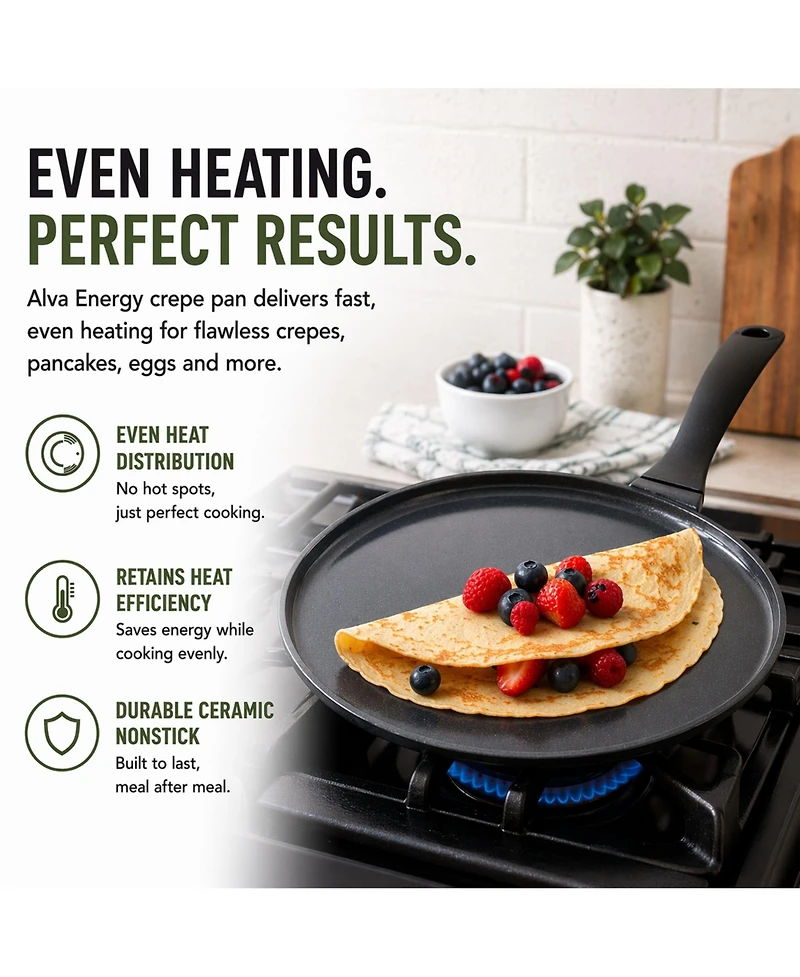 Alva Energy 11" Ceramic Nonstick Griddle Pan - Restaurant-Quality Results, Zero Chemicals