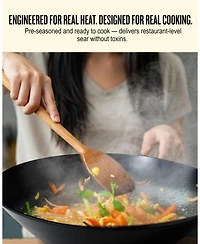 Alva Forest 12” Carbon Steel Wok Pan - Stay-Cool Acacia Handle