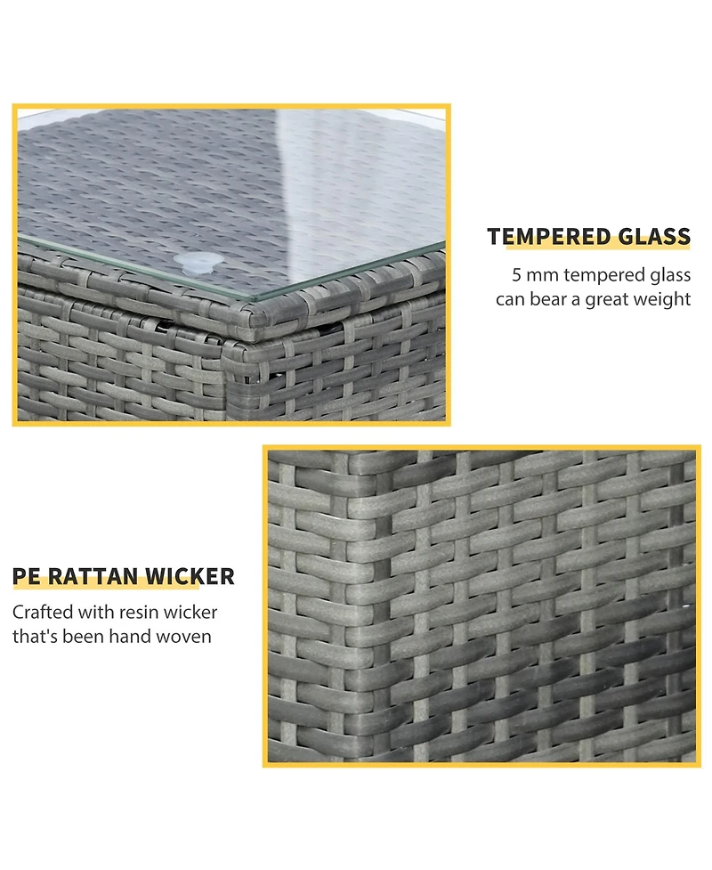 Outsunny Wicker Bistro Patio Set, 2 Porch Chairs & Glass Table,