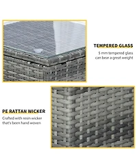 Outsunny Wicker Bistro Patio Set, 2 Porch Chairs & Glass Table,