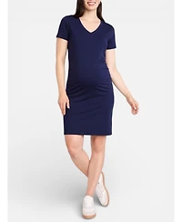 Motherhood Maternity Women's V-Neck Short Sleeve Side Ruched Bodycon Mini Dress