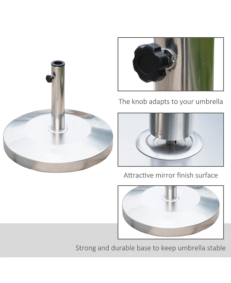 Outsunny 55lb Round Stainless Steel Outdoor Patio Umbrella Stand Base with Heavy Cement Bottom & Mirror Finish