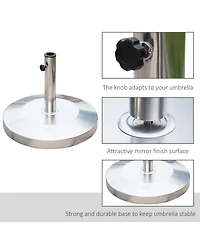 Outsunny 55lb Round Stainless Steel Outdoor Patio Umbrella Stand Base with Heavy Cement Bottom & Mirror Finish