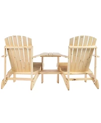 Outsunny Set of 2 Wooden Adirondack Chairs, Outdoor Double Seat with Center Table and Umbrella Hole for Patio, Backyard, Deck, Fire Pit, Natural