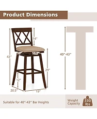 Slickblue Set of 2 Counter Height Barstools with Back Support and Padded Seat for Dining Kitchen