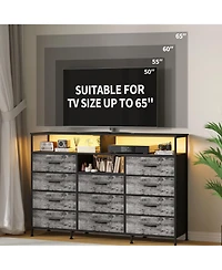 gaomon 11 Drawer Fabric Dresser with Led Lights and Power Outlet, Storage Cabinet Open Shelves