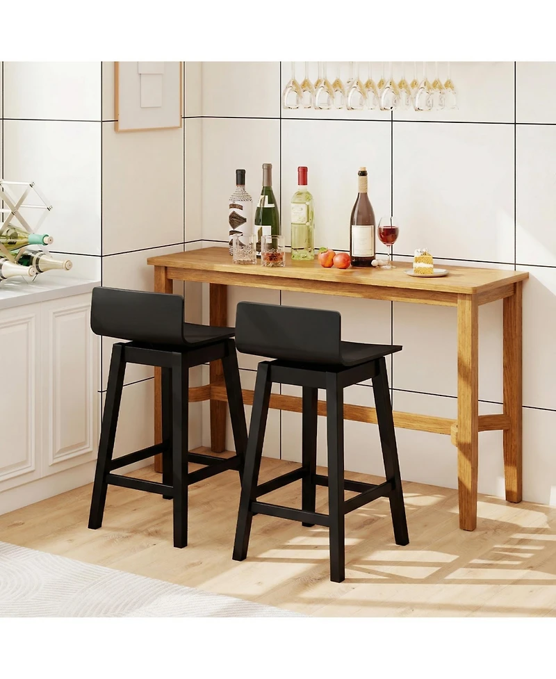 Slickblue Counter Height Swivel Bar Stools Set of 2, Wooden Frame with Low Back and Rubber Wood Legs