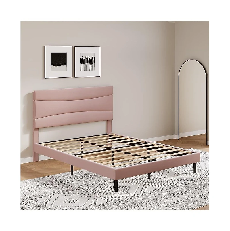 gaomon Modern Upholstered Bed Frame with Soft Headboard, Underbed Storage Space, Sturdy Steel Slat Support, Easy Install