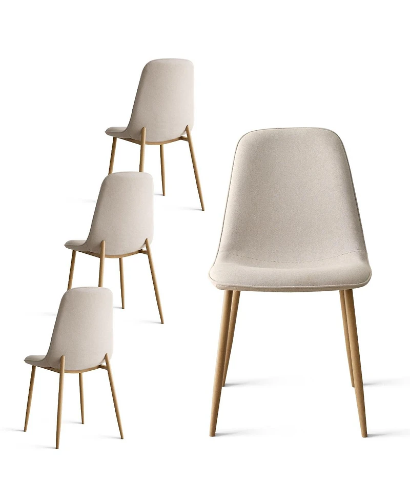 Maison Boucle Linen Upholstered Kitchen and Dining Chairs Set of 4, Wood-Look Legs