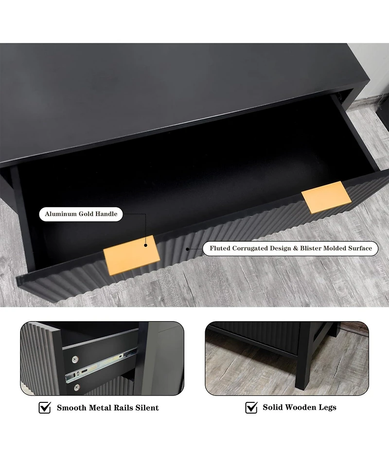 gaomon 4 Drawer Fluted Dresser for Bedroom, Modern Wood Chest with Gold Handles, Narrow Storage Cabinet or Tv Stand