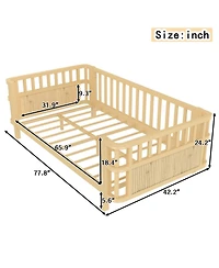 Rainsken Twin Kids Bed Frame with Rails, Montessori Frame, a low iron double bed, for Girls Boys Teens, No Box Spring Needed