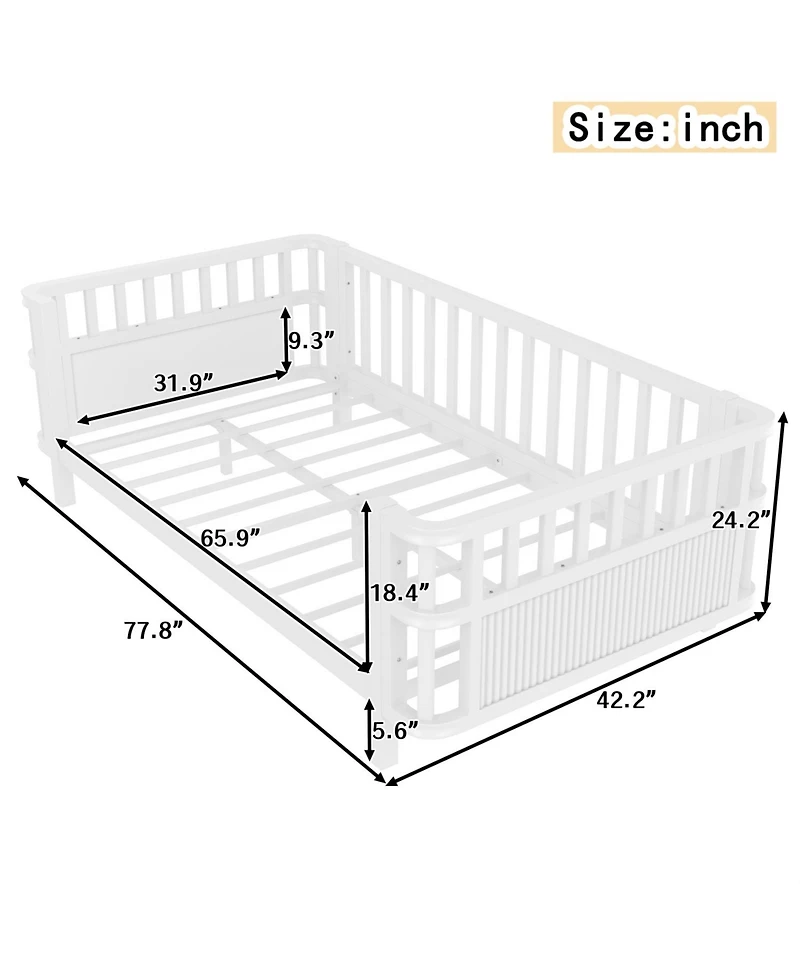 Rainsken Twin Kids Bed Frame with Rails, Montessori Frame, a low iron double bed, for Girls Boys Teens, No Box Spring Needed