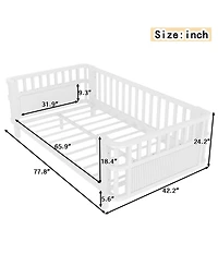 Rainsken Twin Kids Bed Frame with Rails, Montessori Frame, a low iron double bed, for Girls Boys Teens, No Box Spring Needed