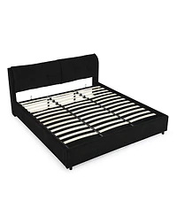 Rainsken King Size Upholstered Platform Bed Frame, with Under-Bed Storage and Dual Hydraulic System, Chenille Fabric, for Kids Teens Adults