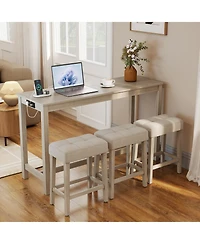 Gymax 4PCS Bar Table Set w/Charging Station 3 Padded Stools for Living Room Kitchen
