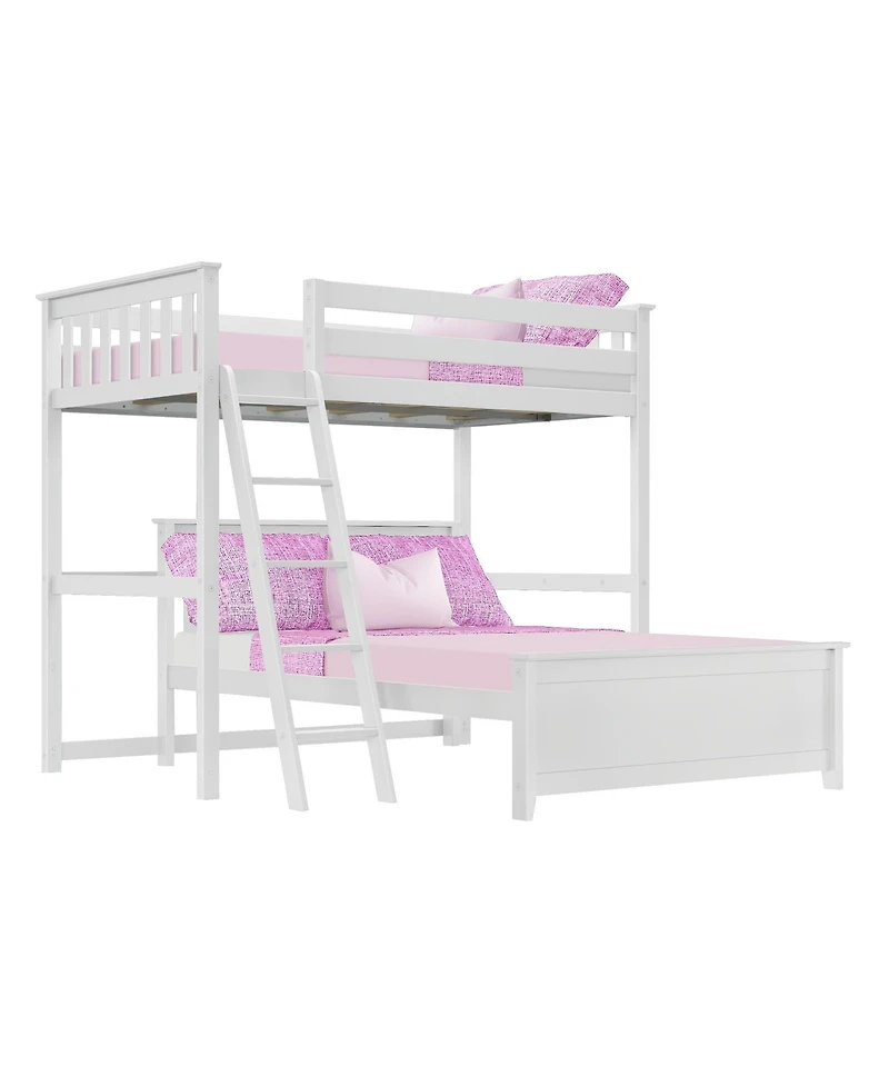 Max & Lily Solid Wood L-Shaped Bunk Bed, Twin over Full with Ladder for Kids,