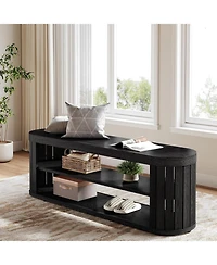 Tribesigns 47.2" Wooden Entryway Bench with 2-Tier Shoe Storage, Farmhouse Dining Adjustable Foot Pads