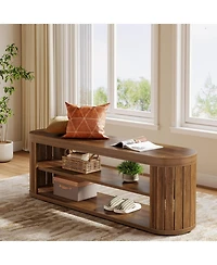 Tribesigns 47.2" Wooden Entryway Bench with 2-Tier Shoe Storage, Farmhouse Dining Bench with Adjustable Foot Pads